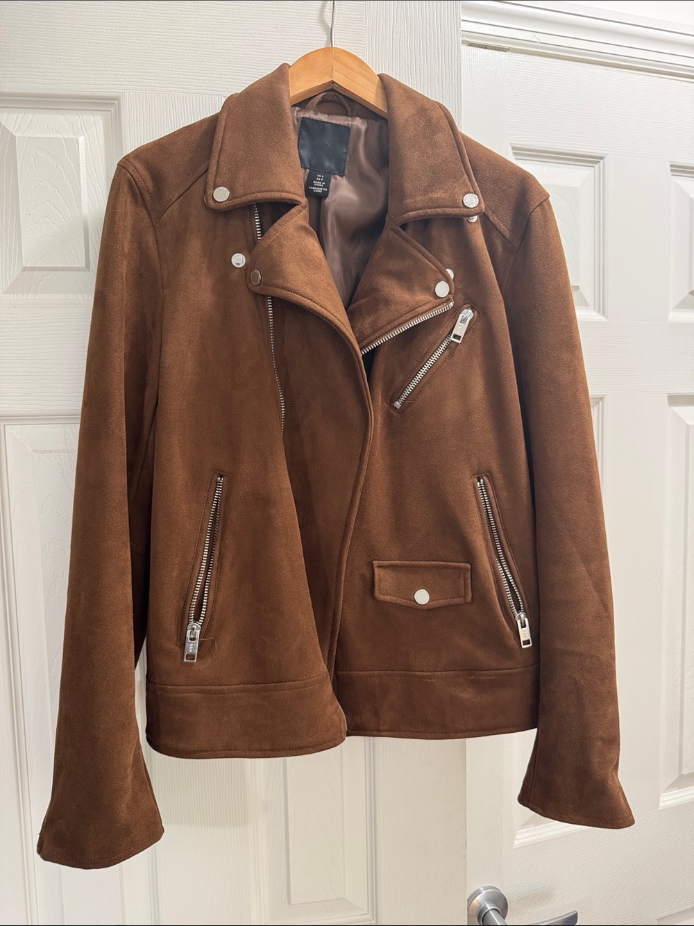 H&M Chestnut Suede Moto Jacket with Silver Hardware